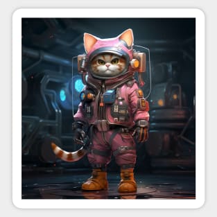 Cosmic Cat in Cyberpunk Spacesuit: Cool Futuristic Realistic Painting Sticker